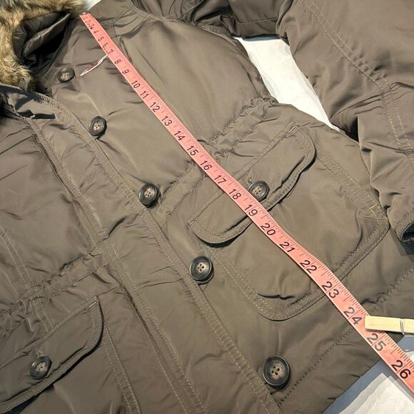 Hollister Womens Down Coat Sz Small Removable Faux Fur Collar Button & Zip Front - Picture 11 of 11